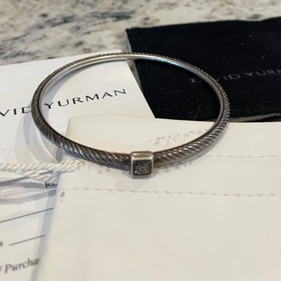 David Yurman Black Diamond Single Station Cable Bangle Bracelet - Picture 1 of 2